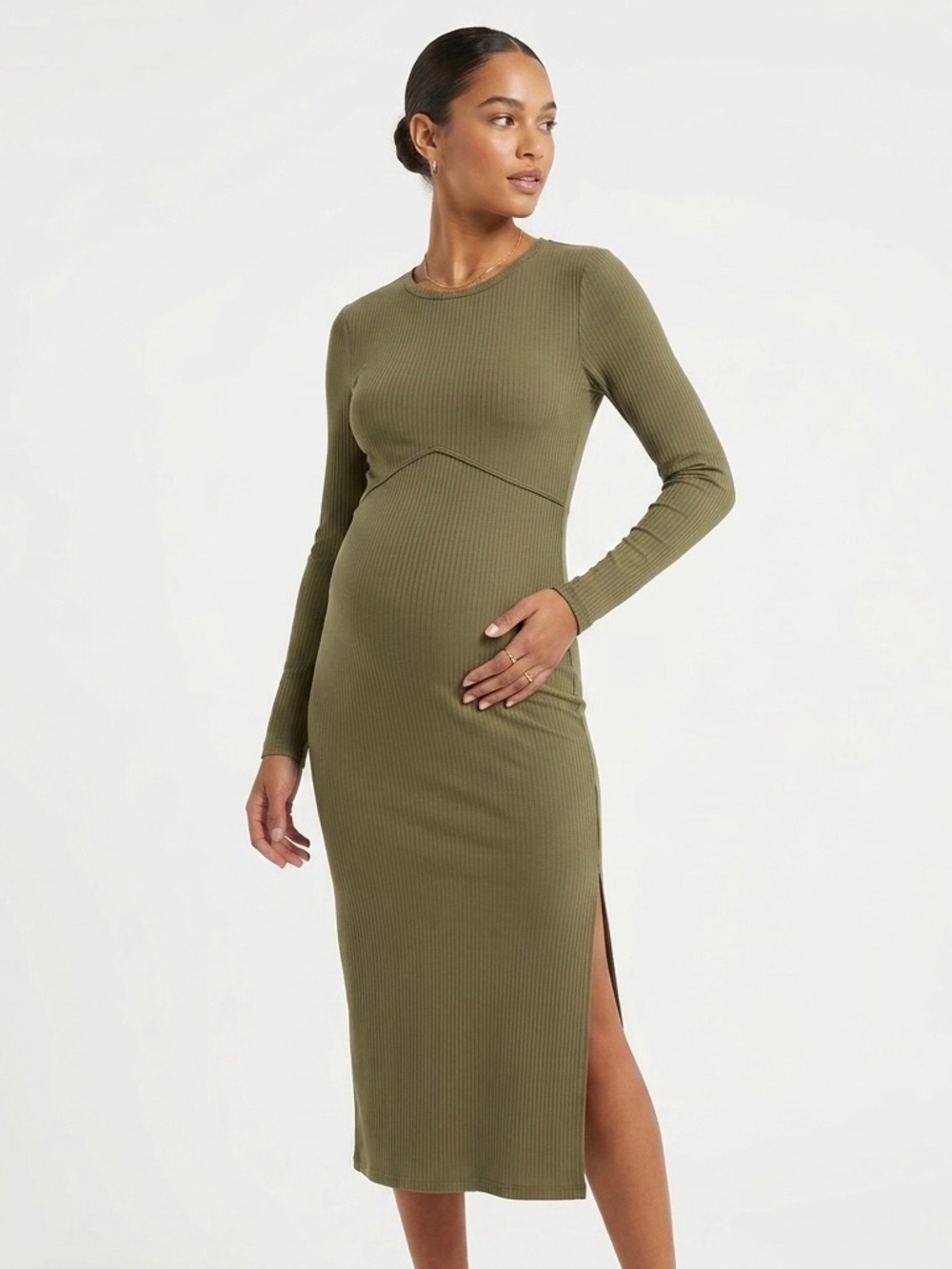 Vero Moda, Green Long-Sleeve Maternity Midi Dress - M